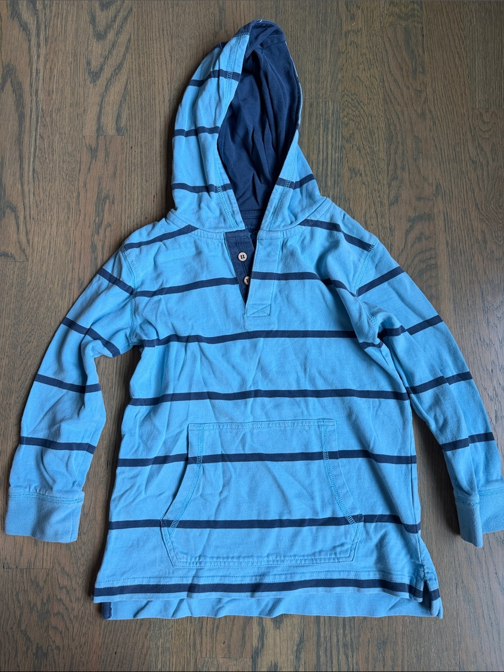 Striped Light Blue & Navy Hooded Pullover